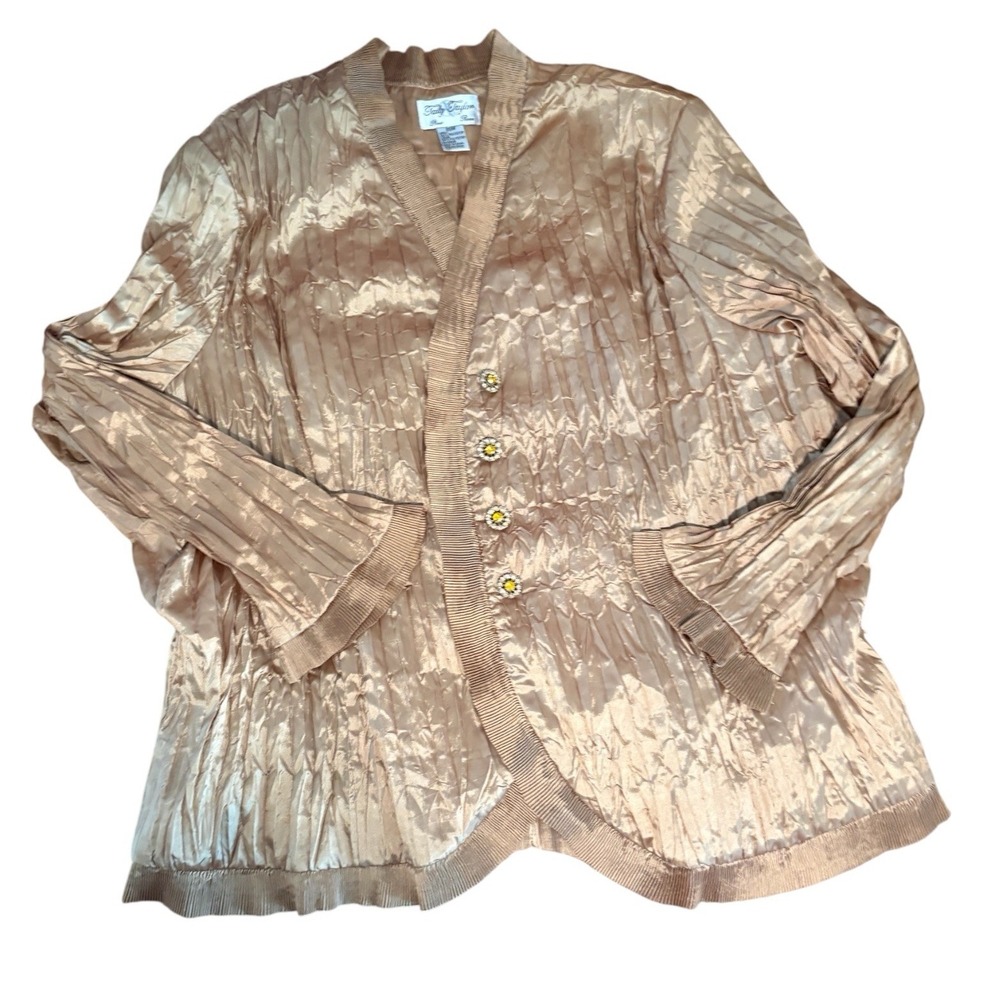 Vintage Tally Taylor Jacket Shiny Gold Crinkle Satin Blazer Women's 20 W READ